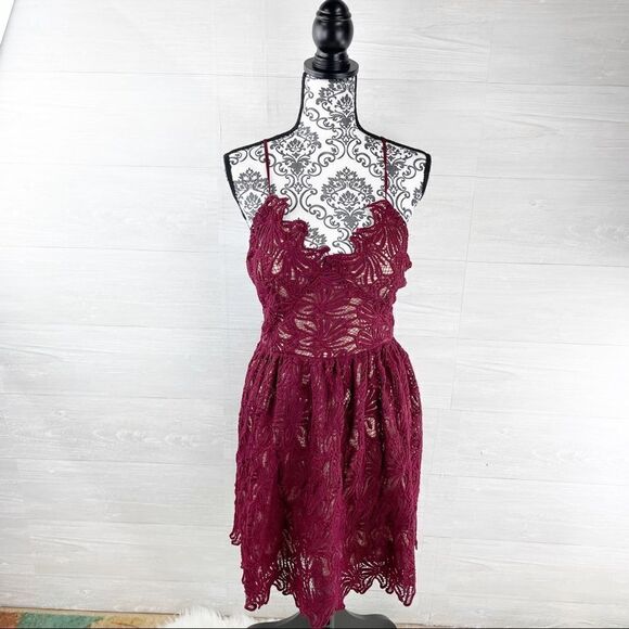 J.O.A. Scalloped Floral Lace Fit and Flare Lace Up Dress - Picture 5 of 13